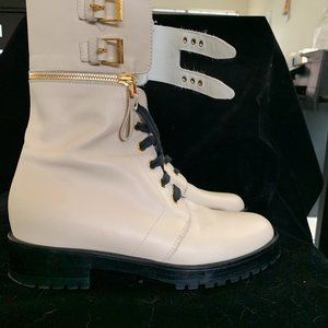 Sergio Rossi white leather boots with added zip size 37